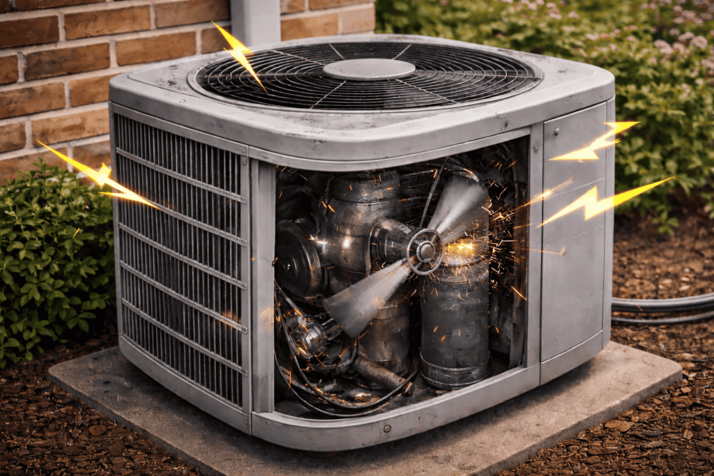 Outdoor air conditioner inspected after a new operating noise