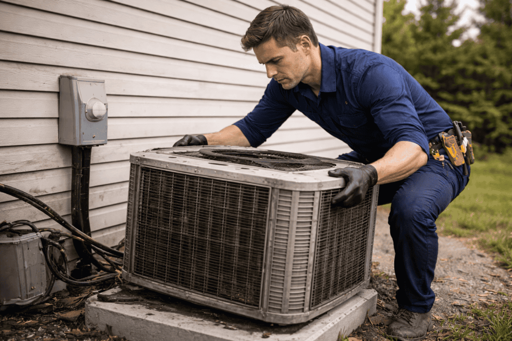 Old residential cooling equipment prepared for replacement