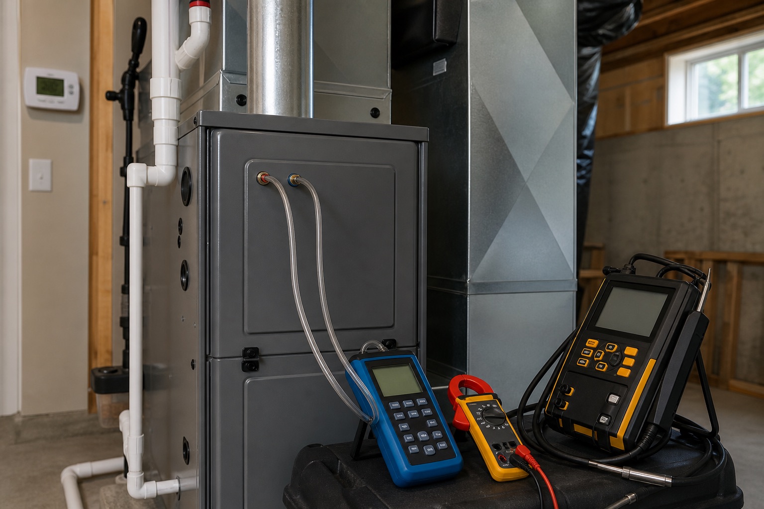 Furnace commissioning instruments connected to a newly installed system