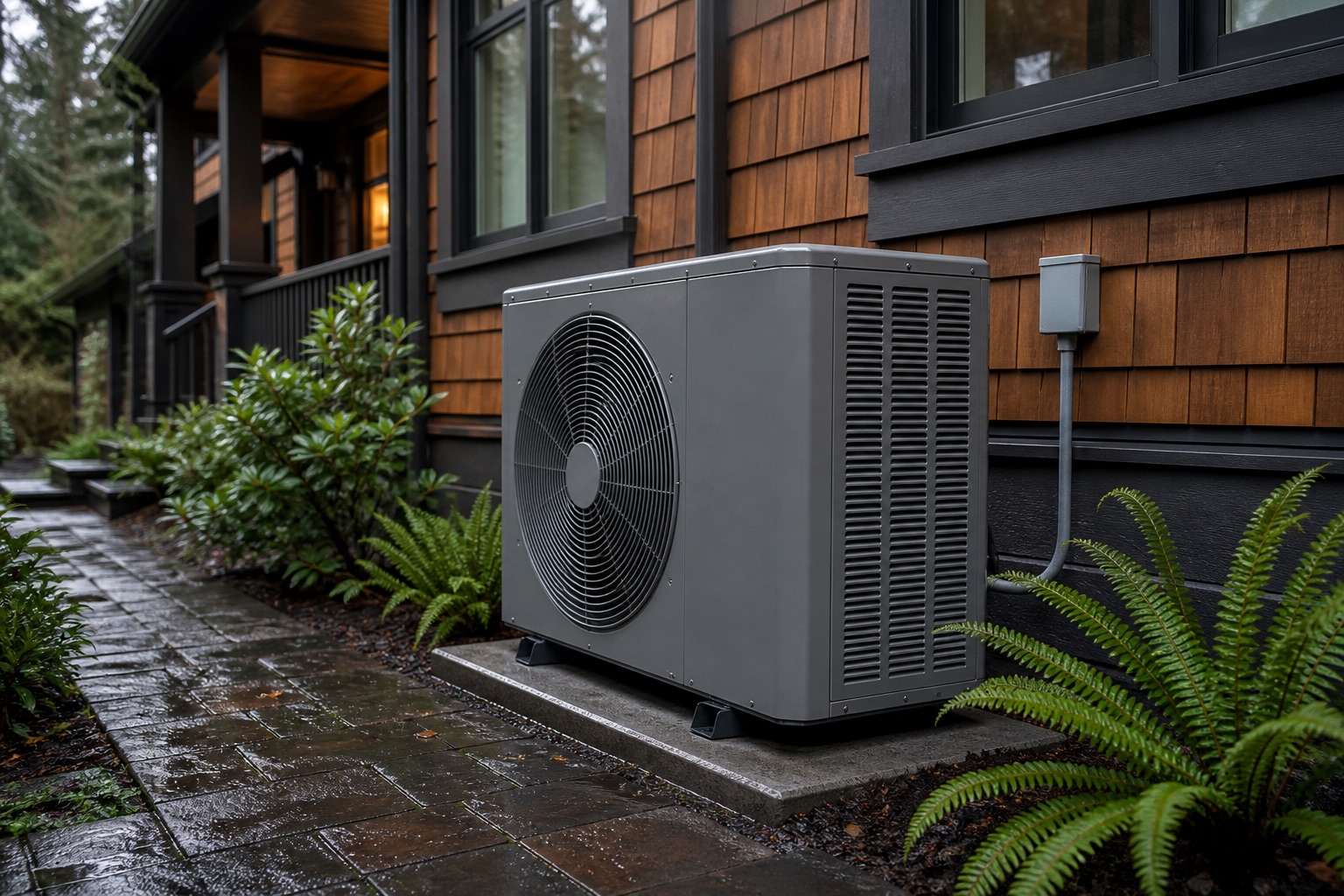 Outdoor residential heat pump serving a Seattle home