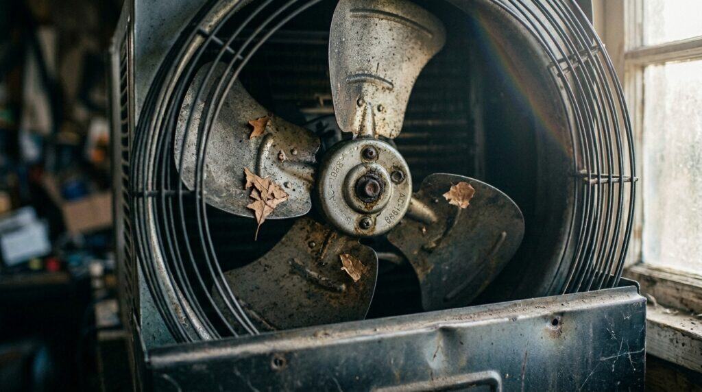 Debris blocking the blades of fan