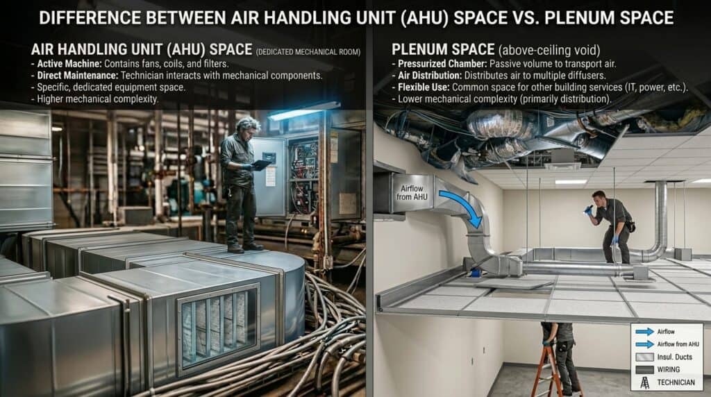 Air handing unit space vs. plenum space